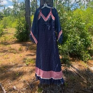 1960’s/70’s Vtg Americana Red White Blue Polka Dot & Gingham Maxi Dress & Shawl